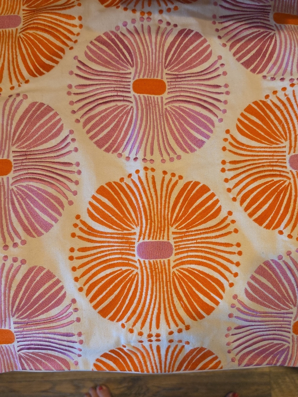 Vibrant Orange & Lilac Floral Print Fabric Pillow Cover, 18 X 18 1/2 INCH, zip